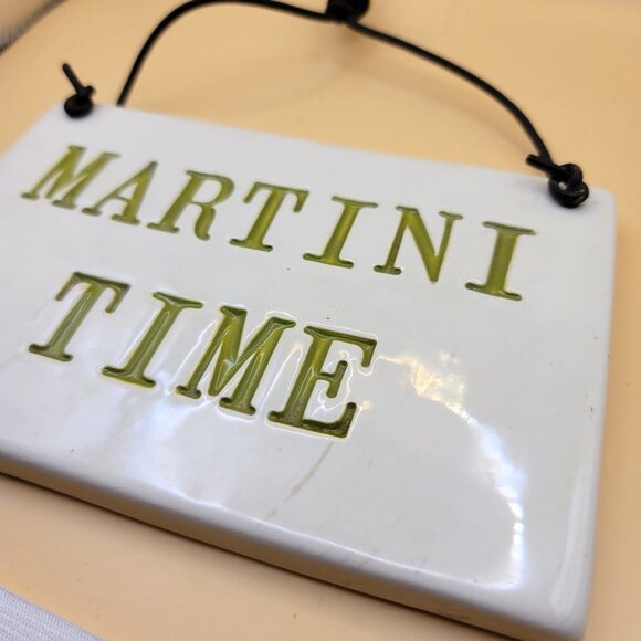 Ceramic Martini Time Hanging Sign Ora Sterling Plum Foolish Cord Hanger jj3555 - Picture 2 of 6